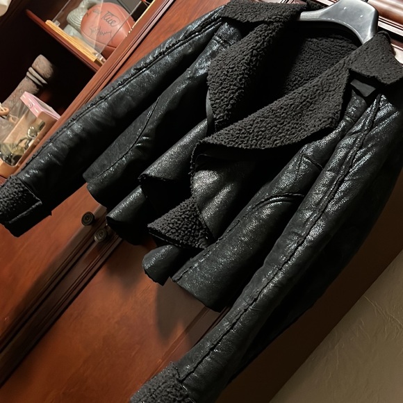 Suede looks chic ladies black jacket multi-fabric super cool soft light fleece! - Picture 6 of 9